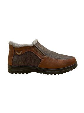 Boxpopla Men’s Brown & Gray Faux Leather Slip-On Winter Boots